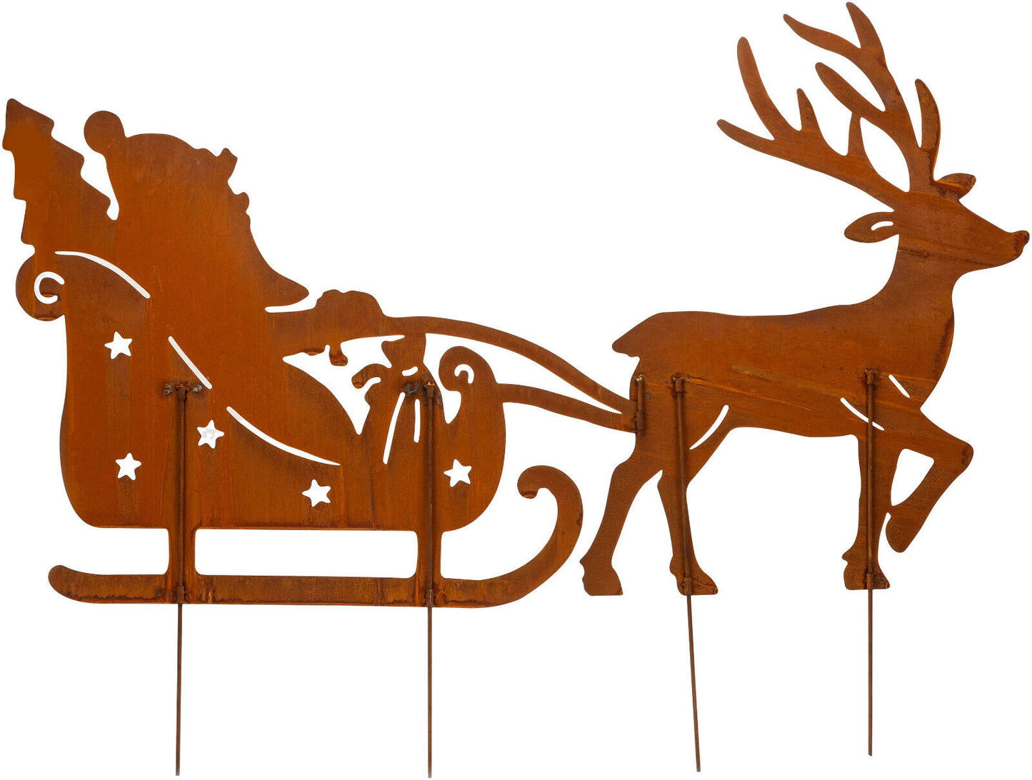 Gartenstecker "Weihnachtsmann mit Schlitten" aus Metall in Rostoptik Advent Deko