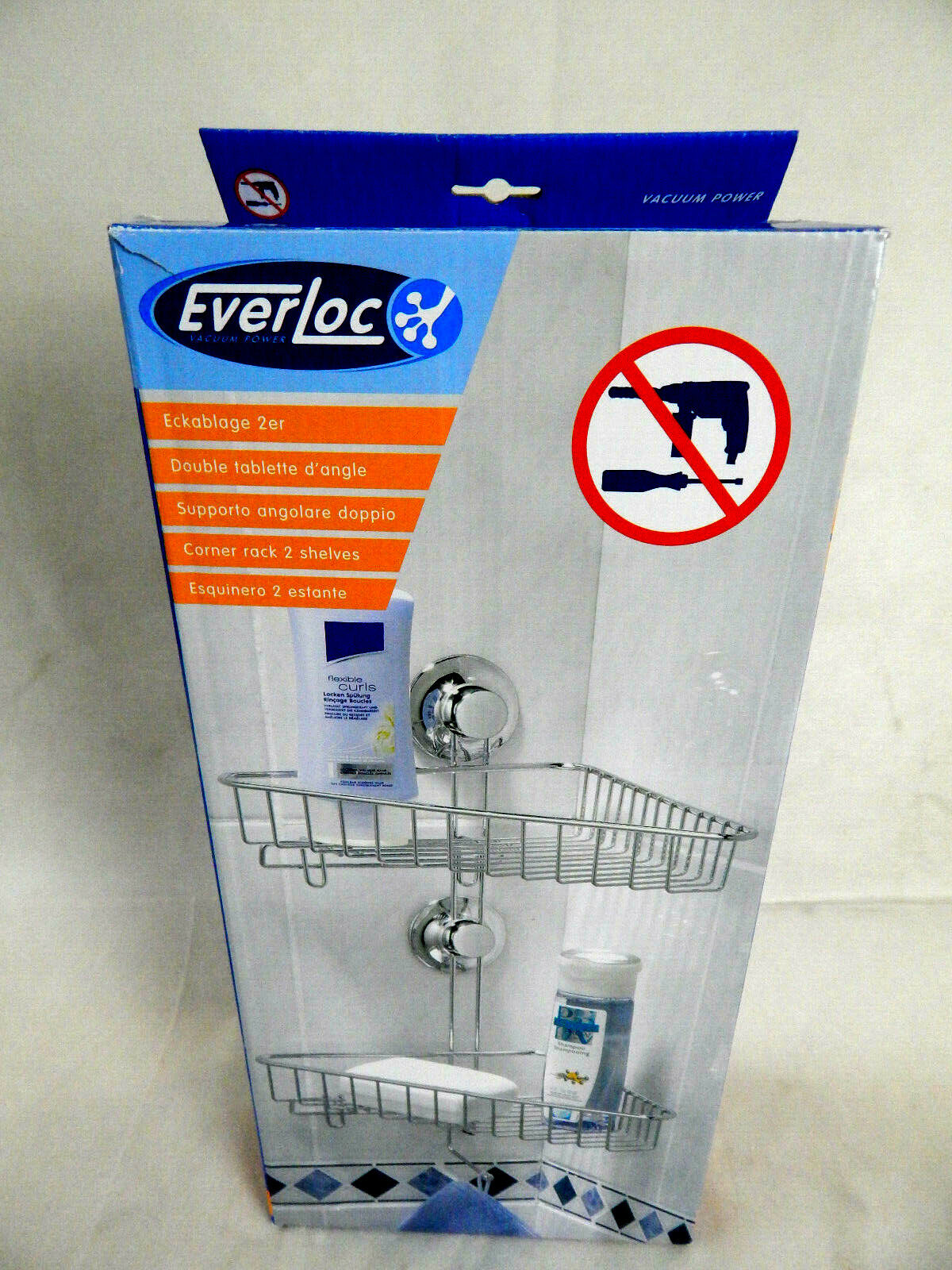 EverLoc Vacuum-System Eckablager 2er, Eckablage mit Saugnäpfen aus Metall Silber