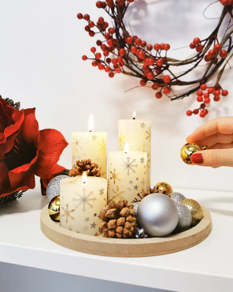 Kerzenset White Christmas Deko Advent Kerzen Weihnachten Dekoration Adventskranz