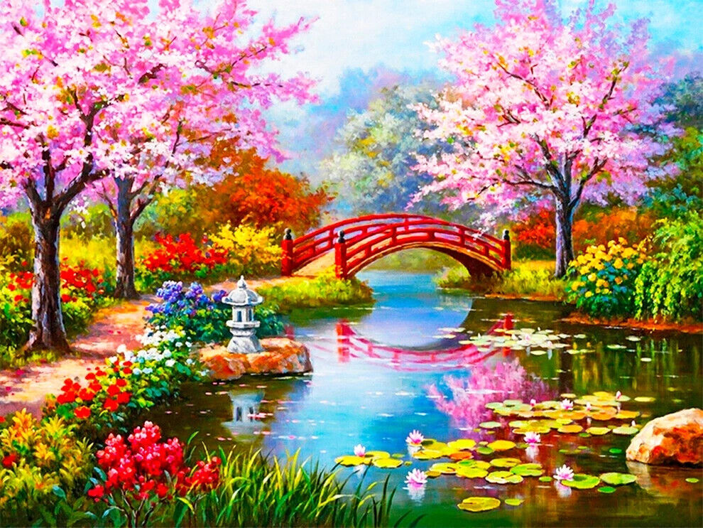 Diamond Painting "Brücke am See" 40 x 50 cm Deko Basteln Wanddeko Wohnungsdeko