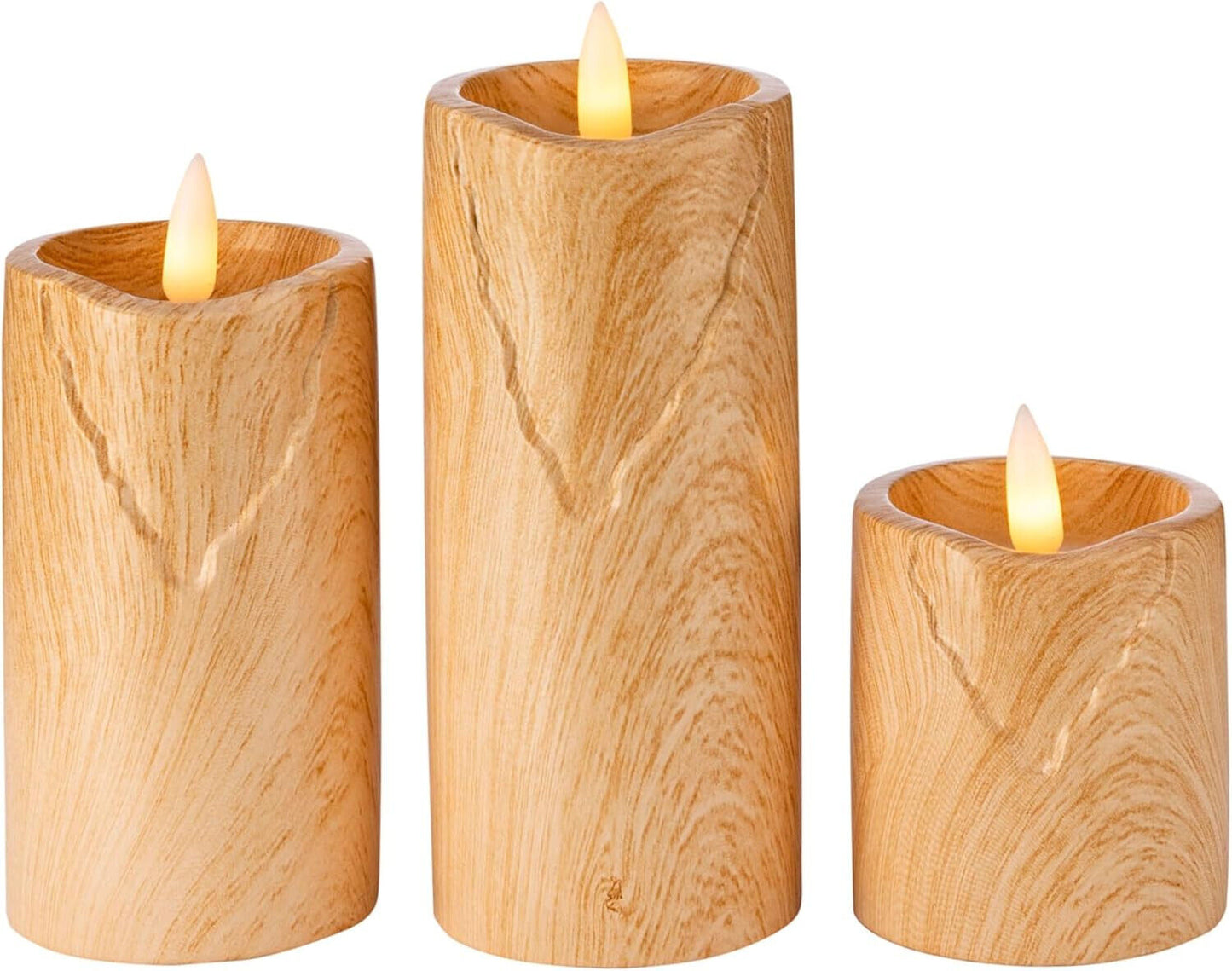 LED Kerzen Wood Holzoptik 3er Set Dekoration Beleuchtung natur