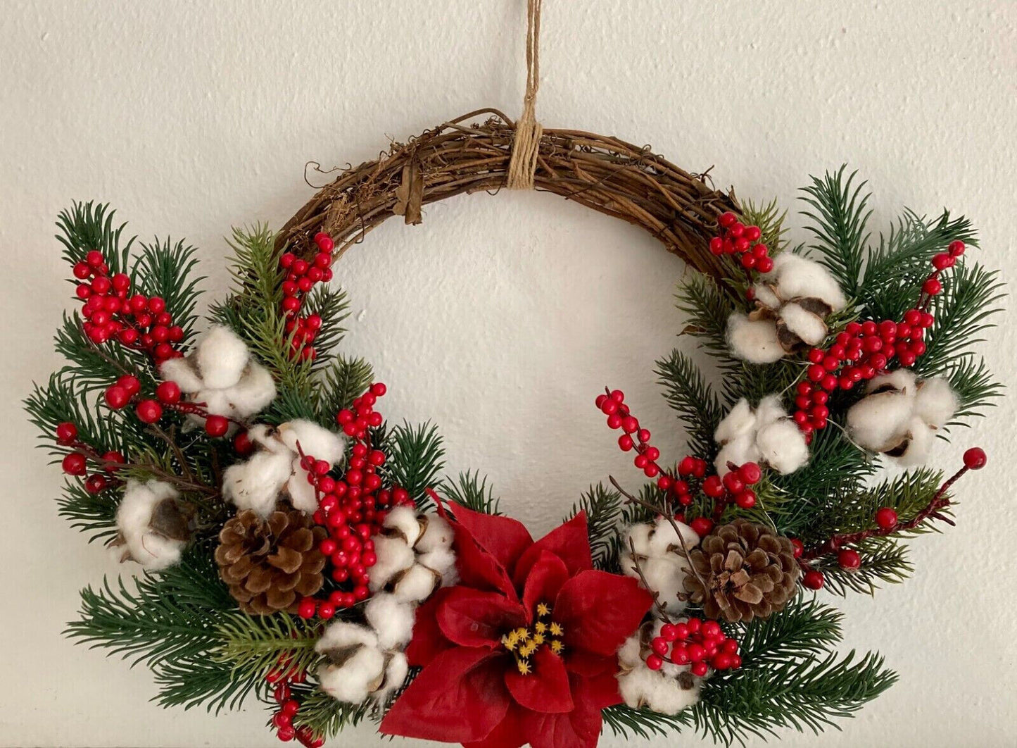 Türkranz mit Weihnachtsstern Dekokranz mit LED´s beleuchtet Weihnachten 40cm
