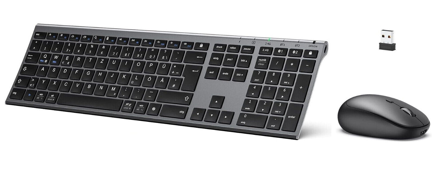 Bluetooth Tastatur und Maus, QWERTZ Dualmodus (Bluetooth 4.2+2.4G) in Grau
