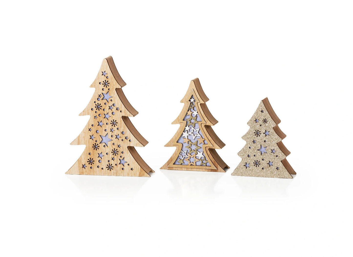 LED-Tannen "Forest" 3er Set Holz Deko Weihnachten Advent Dekoration Beleuchtung