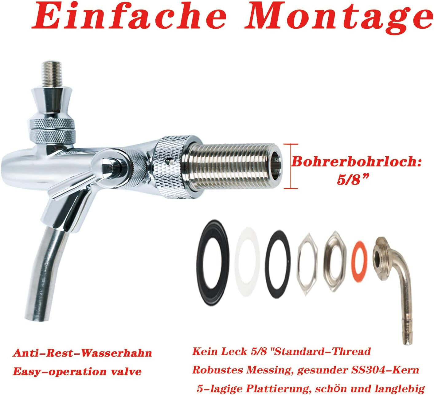 Bierzapfhahn Einstellbare G5/8 Gewinde Bierhahn Chrome Fassbierhahn, Einstellbar