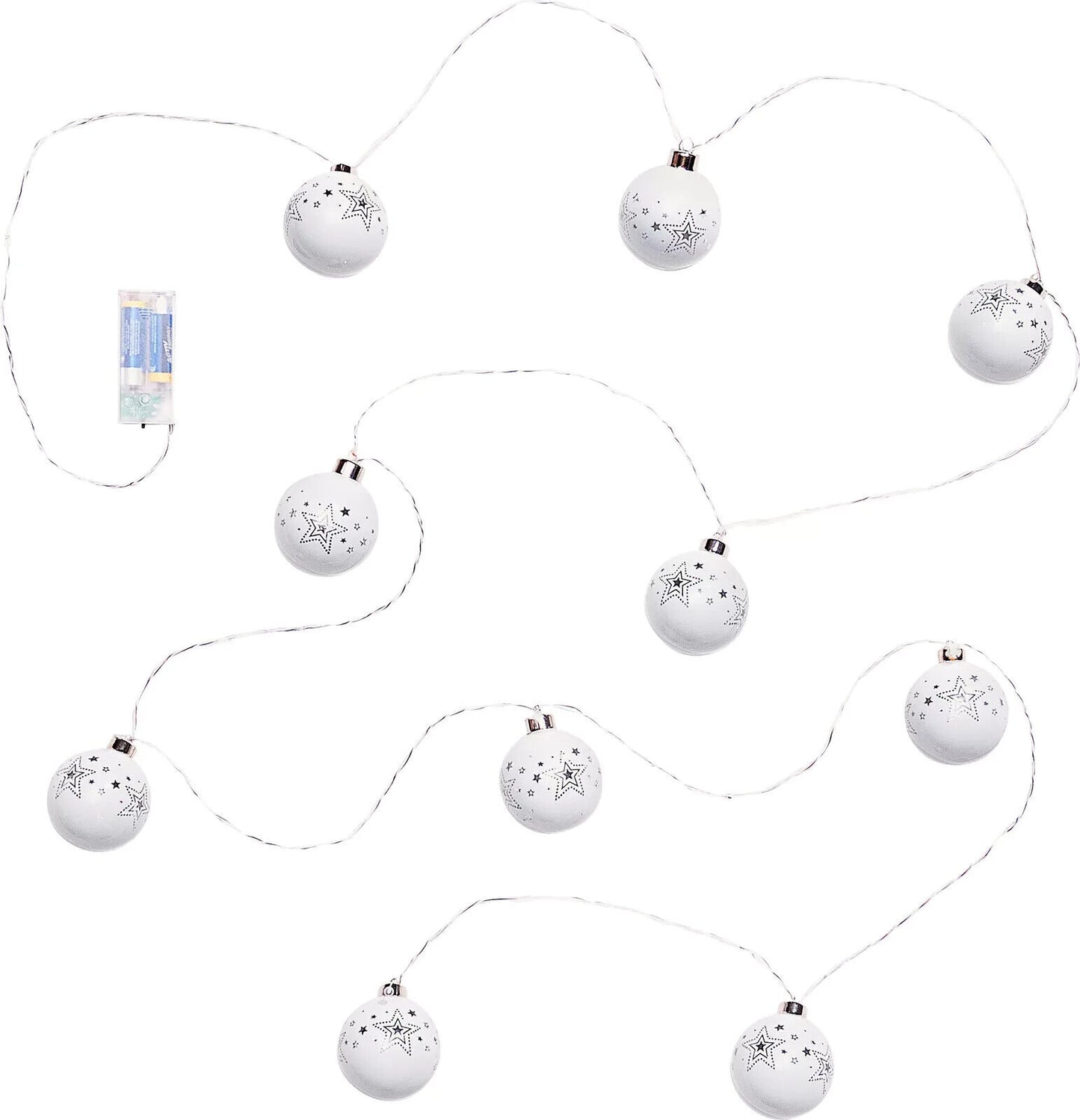 LED Lichterkette White Christmas Star 10 Glaskugeln Weihnachten 270 cm