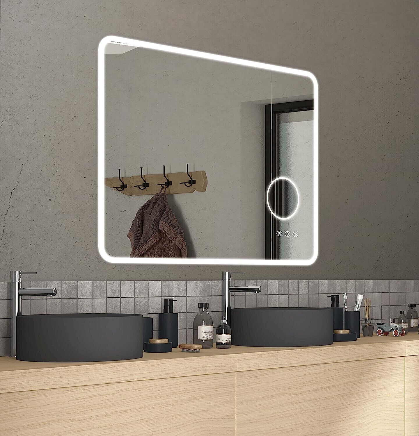 SENSEA LED Badspiegel mit Beleuchtung 90 x 70 cm Hängespiegel Wandspiegel Groß