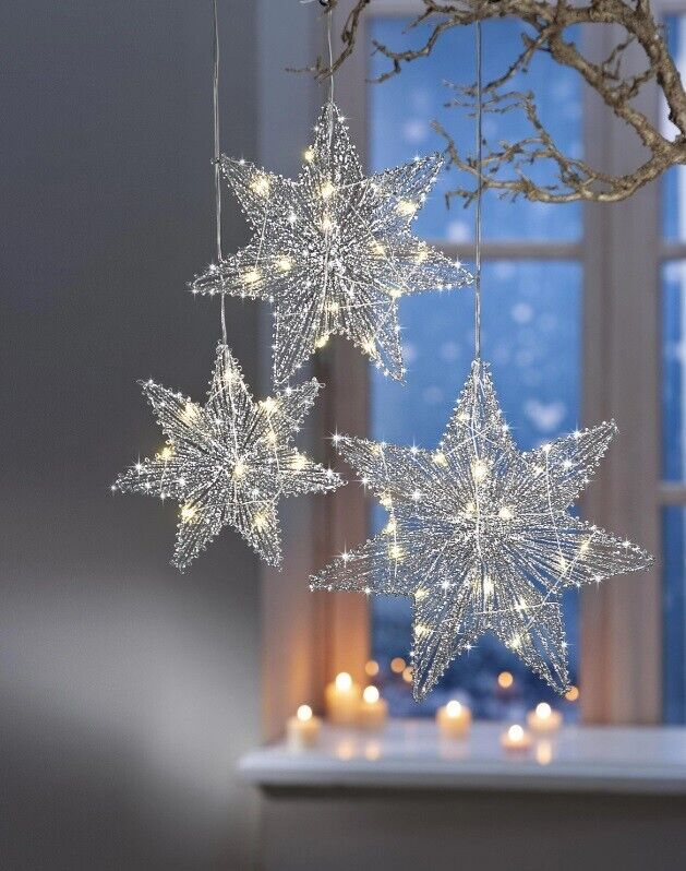LED-Sterne "Silver Star", 3er-Set “ 3 Lichtersterne in funkelndem Silber