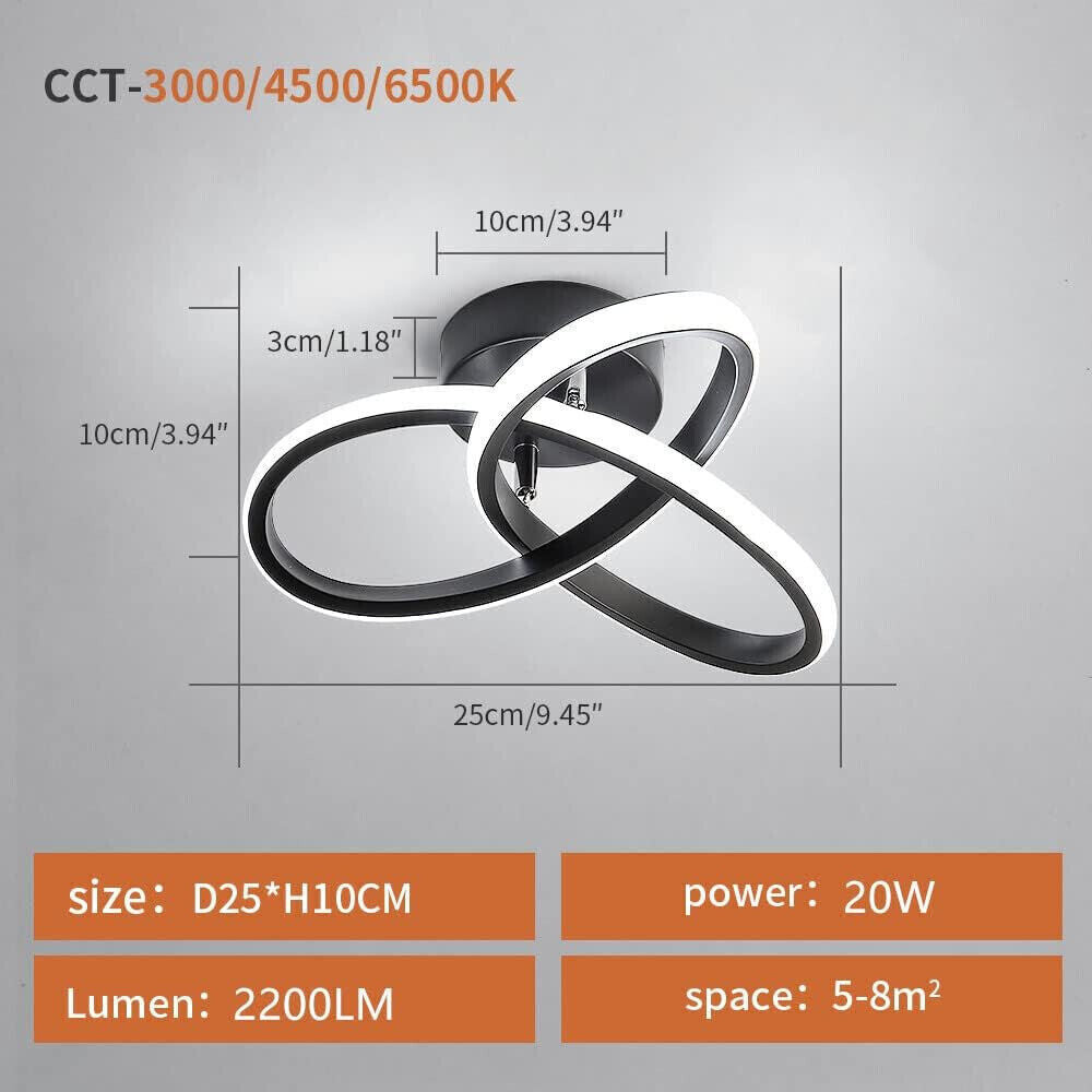 LED Deckenleuchte, Deckenlampe 20W 2200LM, LED Lampe Schwarz für Wohnzimmer
