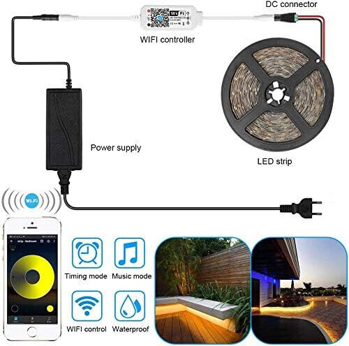 FVTLED Wifi Dimmbar 5m LED Streifen Set 300 LEDs Lichtband mit 3A Netzteil, 2835