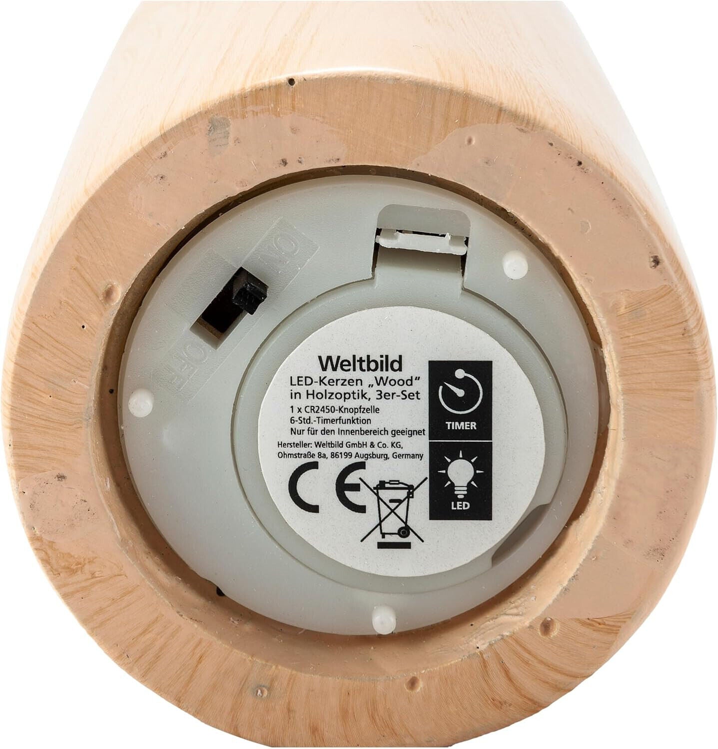 LED Kerzen Wood Holzoptik 3er Set Dekoration Beleuchtung natur