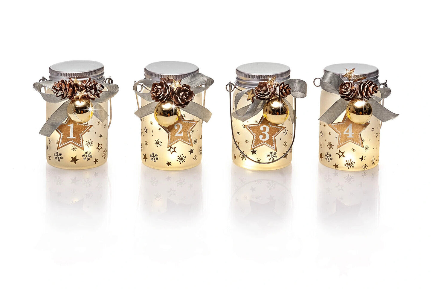 LED- Glasleuchten "Advent" 4er-Set Advent Deko Weinachtsdekoration Schraubglas