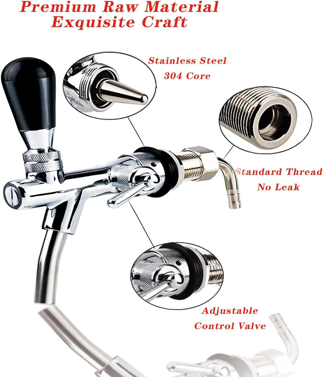 Bierzapfhahn Einstellbare G5/8 Gewinde Bierhahn Chrome Fassbierhahn, Einstellbar
