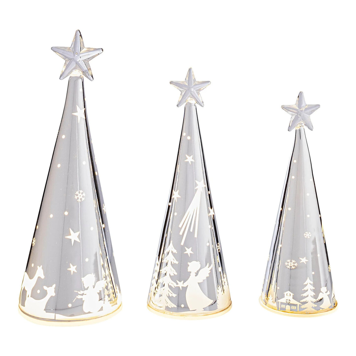 LED-Glaskegel "Engelswald" Silber, 3er-Set