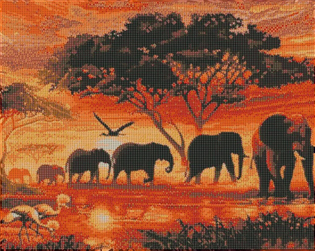 Diamond Painting "Elefantenherde" 50 x 40 cm Deko Basteln Wanddeko Wohnungsdeko