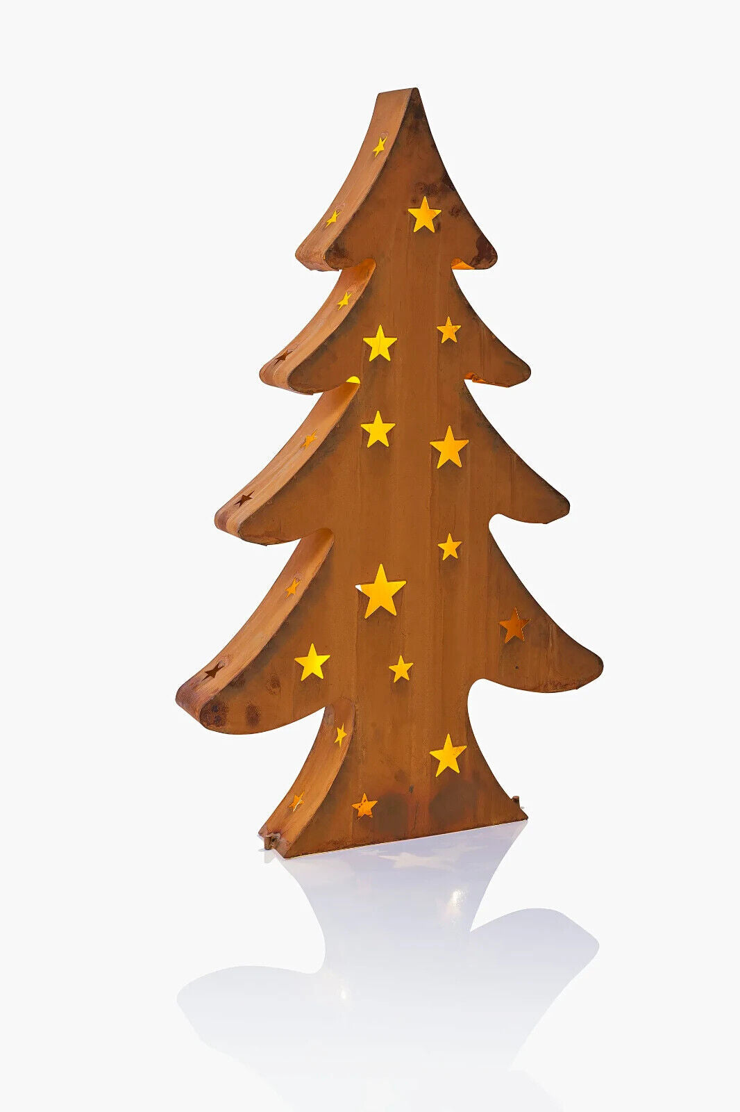Tannenbaum mit LED-Lichterkette (Größe: 80 cm) Garten Deko aus Metall in Braun