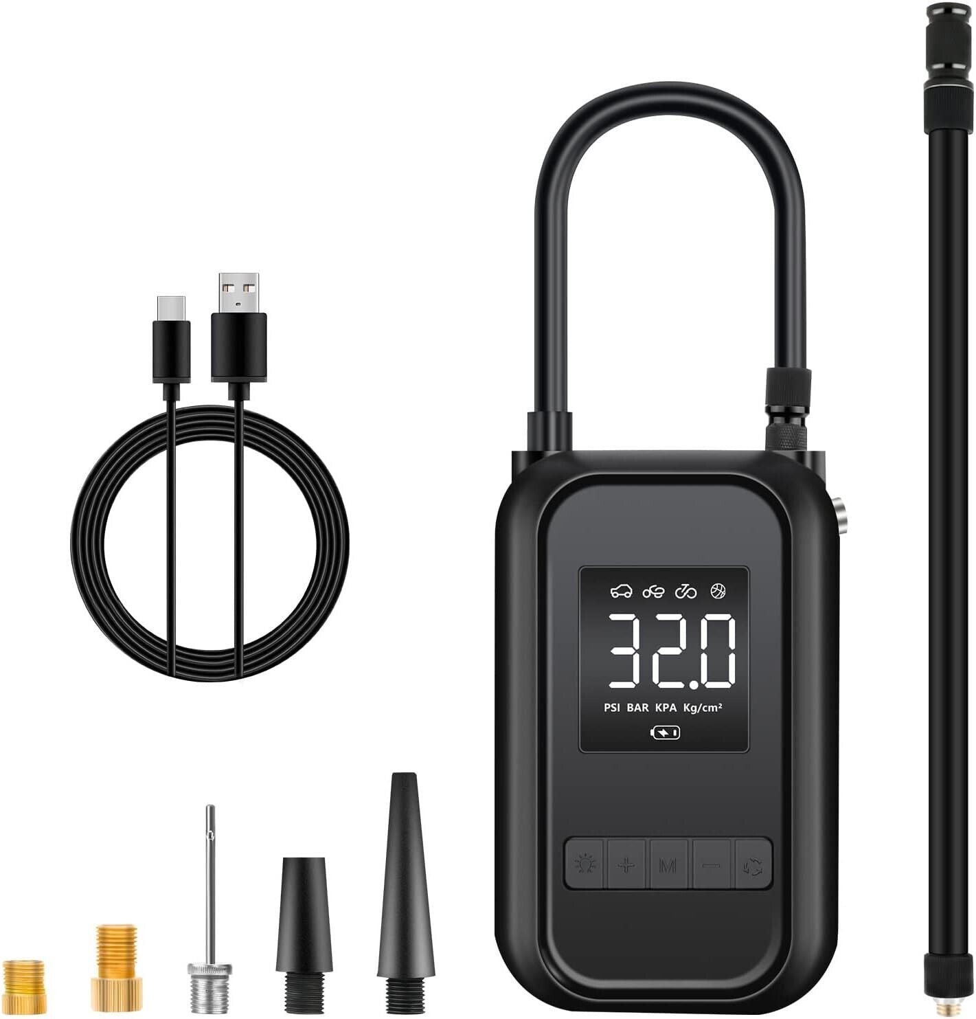 Portabler Akku-Kompressor für Fahrrad, Fußball, Reifen usw. 4000mAh in Schwarz