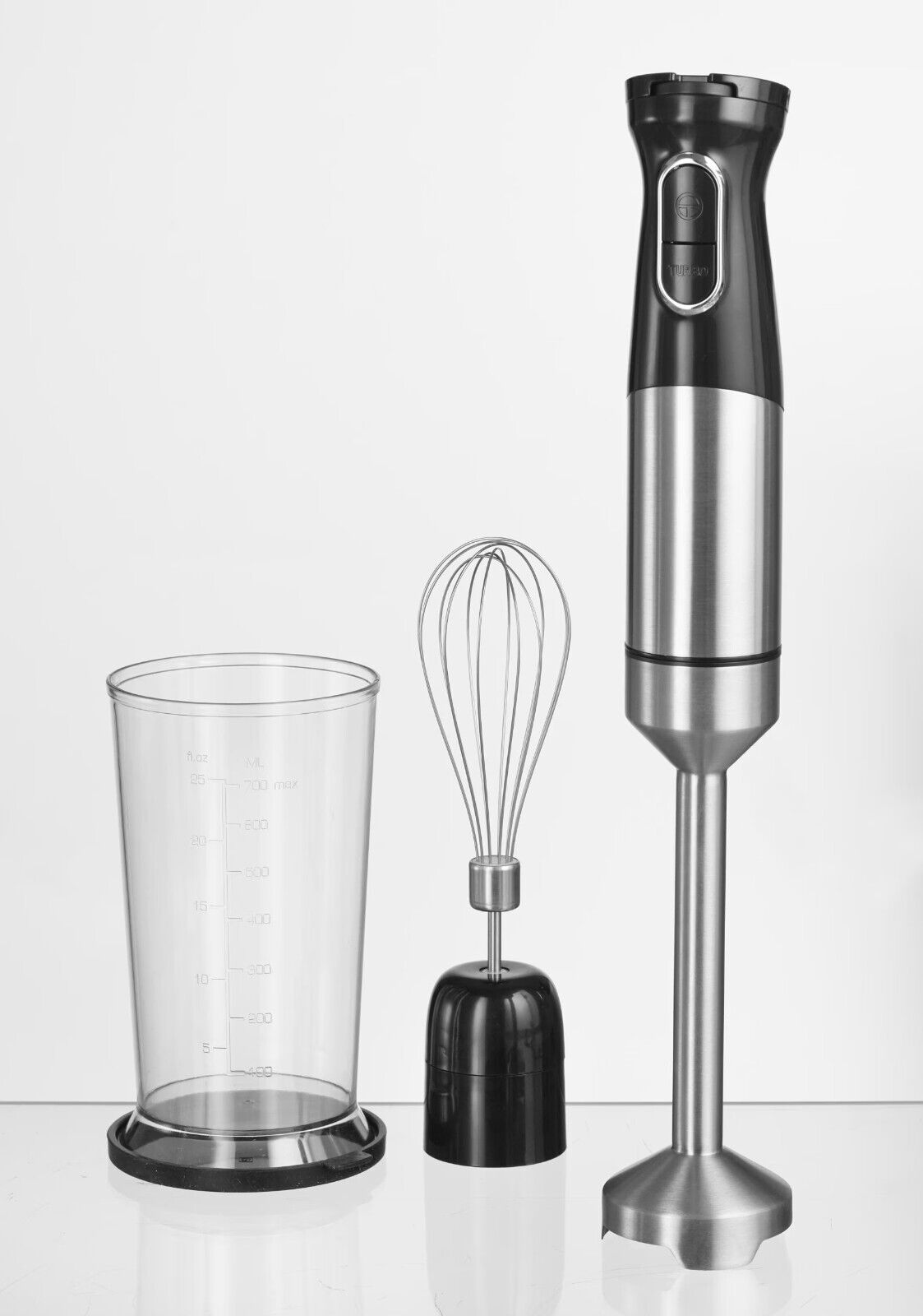 Power Stabmixer-Set 1500 Watt Edelstahl Inklusive 0,7L Rührbecher und Rührbesen