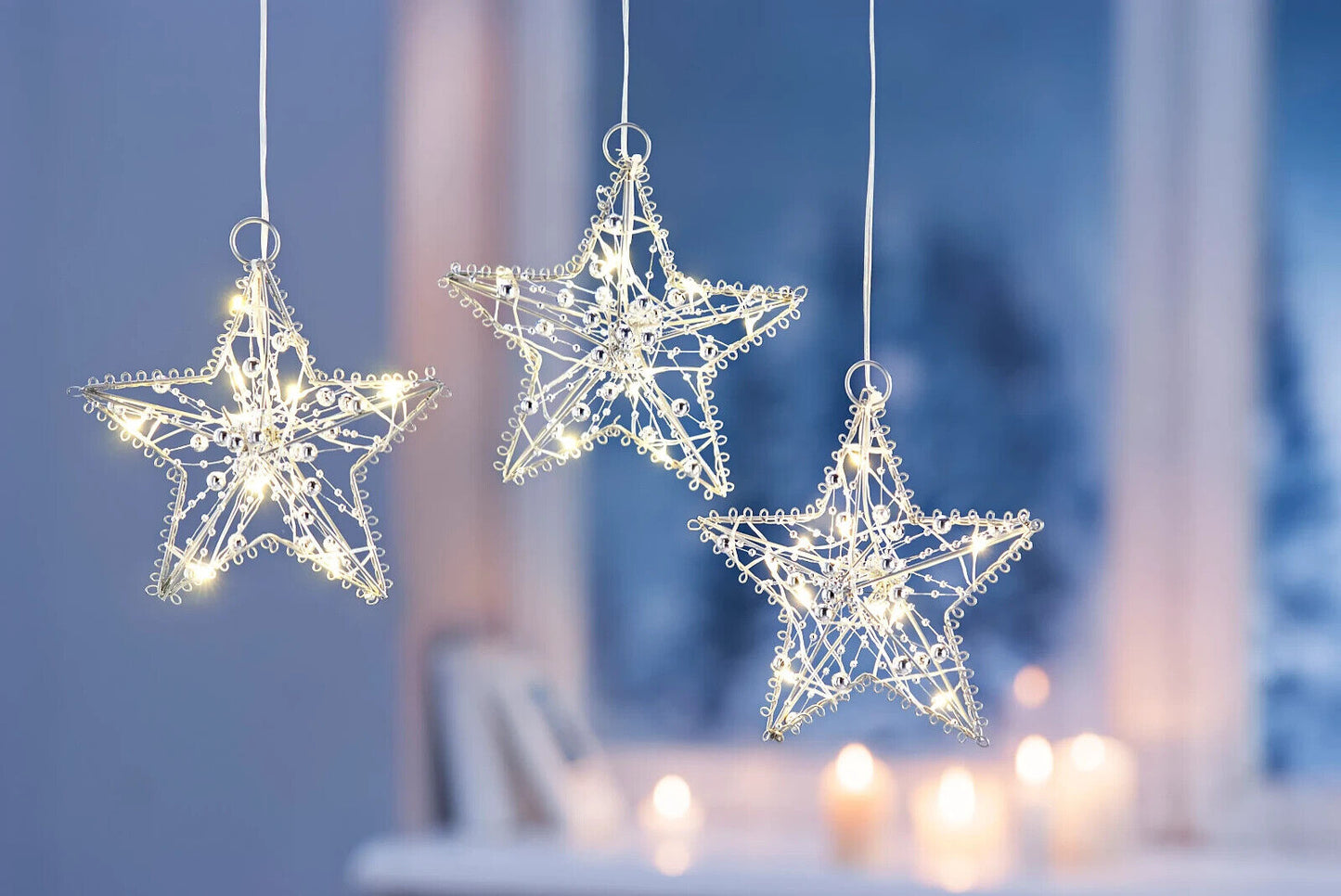 LED-Hängedeko Sterne "Pearl" 3er-Set Advents Weihnachtssterne Dekoration