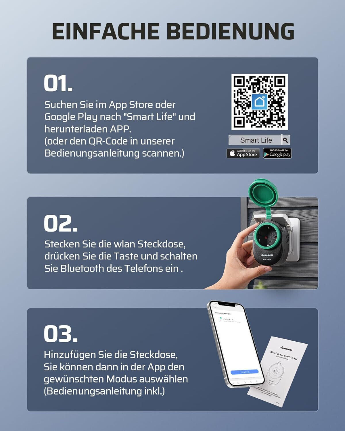 WLAN Steckdose Outdoor max. 3680W Alexa Smart Steckdose Aussen, IP44 Wasserdicht