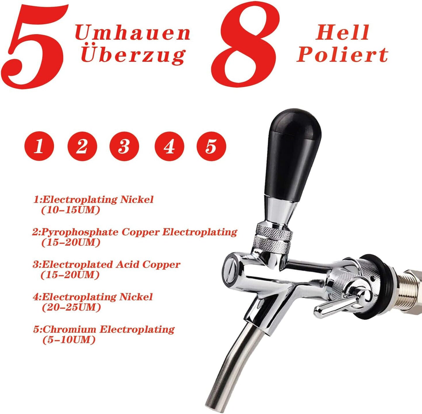 Bierzapfhahn Einstellbare G5/8 Gewinde Bierhahn Chrome Fassbierhahn, Einstellbar