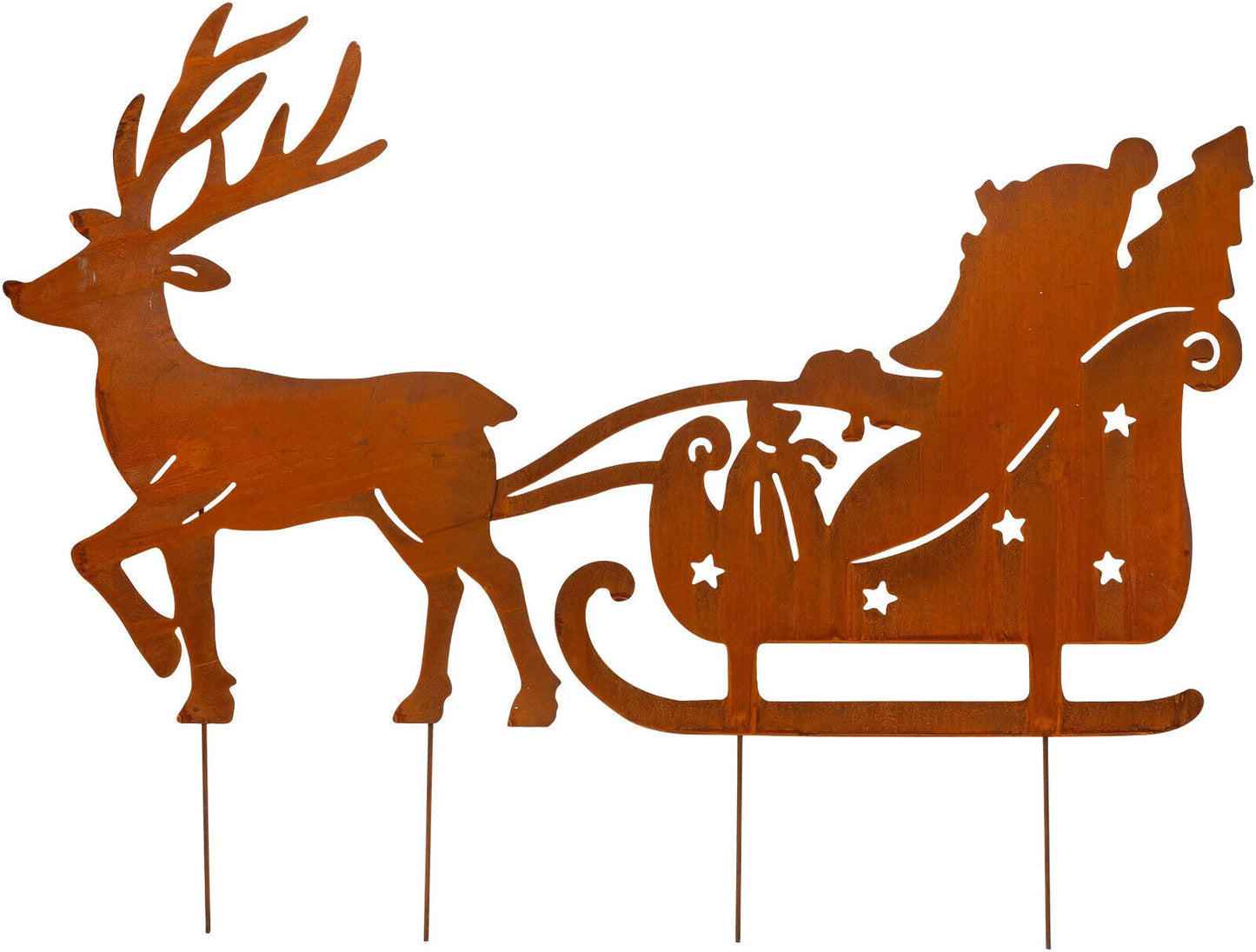 Gartenstecker "Weihnachtsmann mit Schlitten" aus Metall in Rostoptik Advent Deko