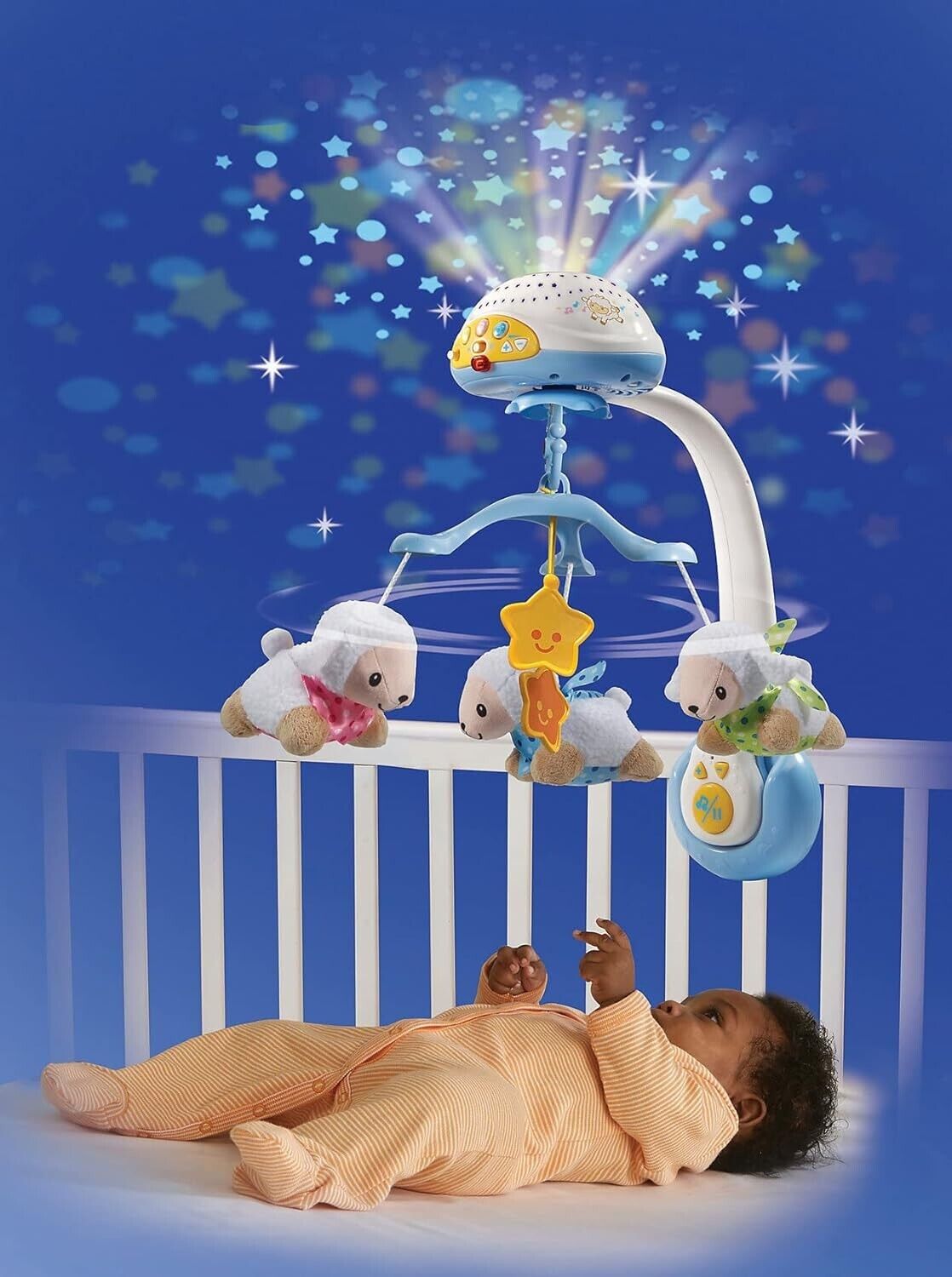 VTech Baby Schäfchen-Mobile – Buntes Mobile mit Plüsch-Schäfchen, Musik, Lichtpr