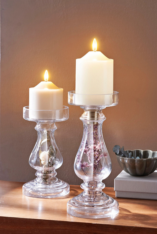 Kerzenhalter "Flowers" 2er-Set Deko Wohnungsdeko LED Dekoration aus Glas