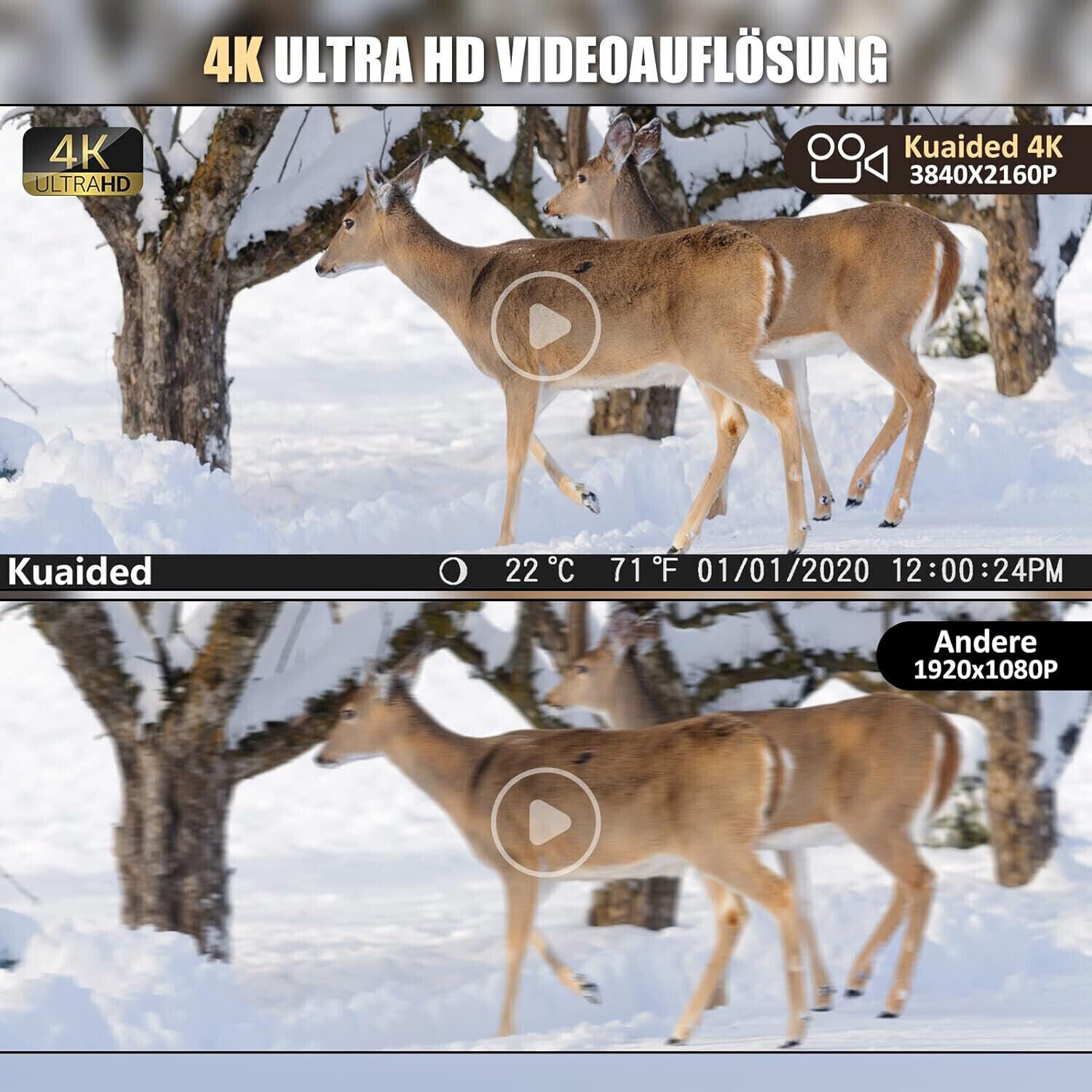 Wildkamera Jagdkamera 4K 30MP, Wildtierkamera mit Bewegungsmelder Nachtsicht