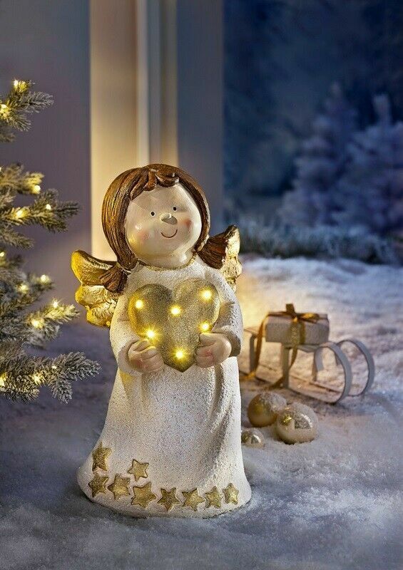 Dekofigur Engel mit LED-Herz Outdoor-Figur Dekoration Weihnachtsdeko Beleuchtung