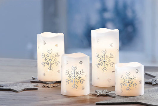 LED-Echtwachskerzen "Snowflake" 4er-Set Advent Dekoration Weihnachten LED Kerzen