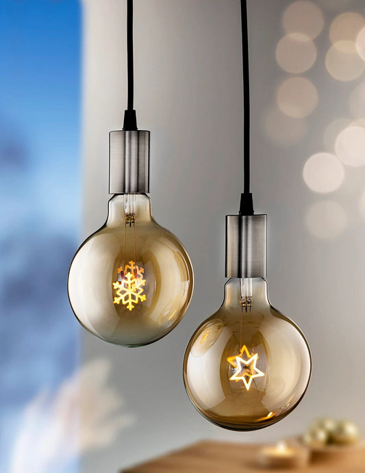 LED Hängeleuchten Wintertime 2er Set Batteriebetrieb mit Timer Hologramm Effekt