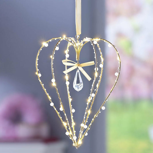 LED-Hängedeko Herz mit Perlen, 30 LEDs