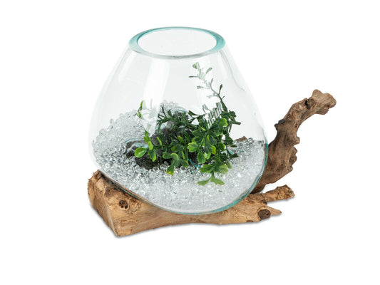 Dekoglas auf Holzwurzel 20cm Schüssel Deko Dekoration Holz Vase Windlicht Glas