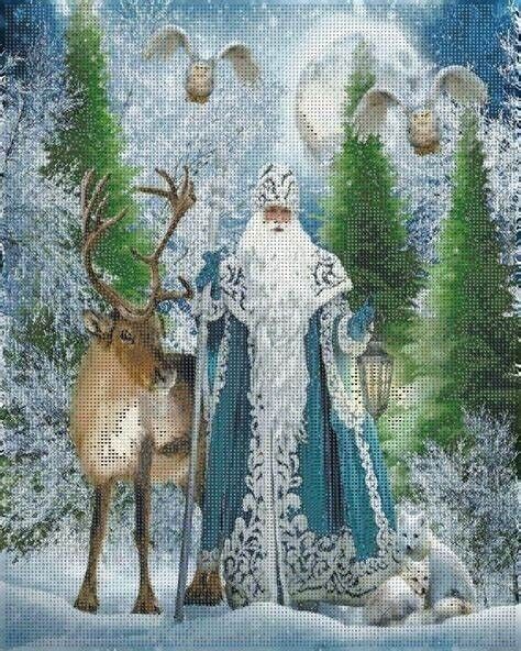 Diamond Painting Wald Nikolaus mit Rentier 40 x 50 cm Deko Basteln Wanddeko