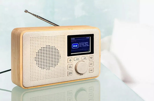 Tragbares DAB-Radio mit Holzrahmen Digitalradio FM UKW Farb-Display in Braun Di
