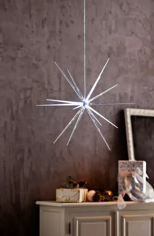 LED Hängedeko Polarstern Weihnachtsstern Winter Dekoration Ø 51 cm silber