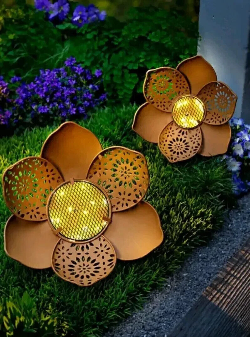 Solar Deko Rusty Flower Rost Optik Blüten Led Beleuchtet Gartendeko Balkon
