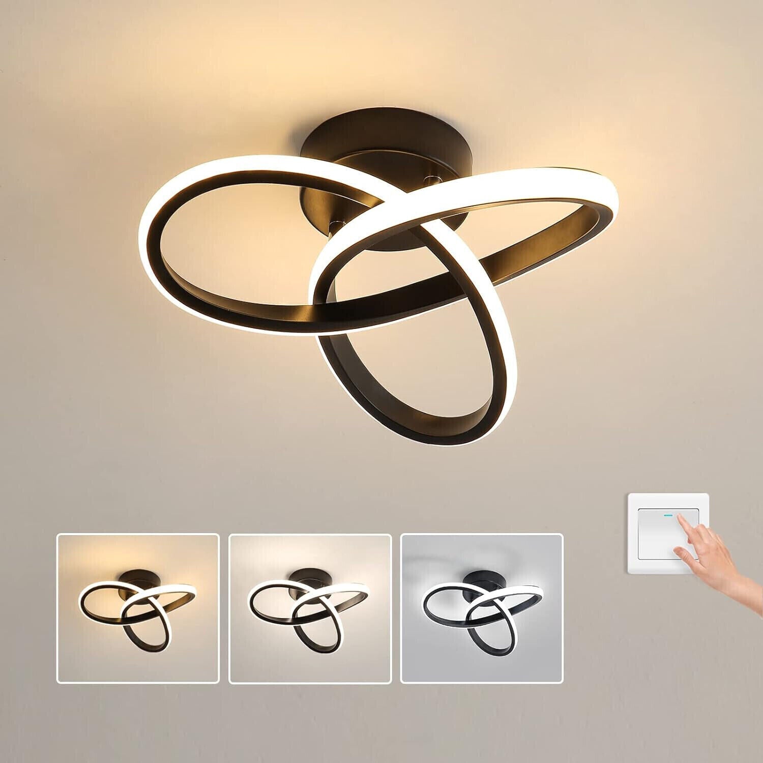 LED Deckenleuchte, Deckenlampe 20W 2200LM, LED Lampe Schwarz für Wohnzimmer