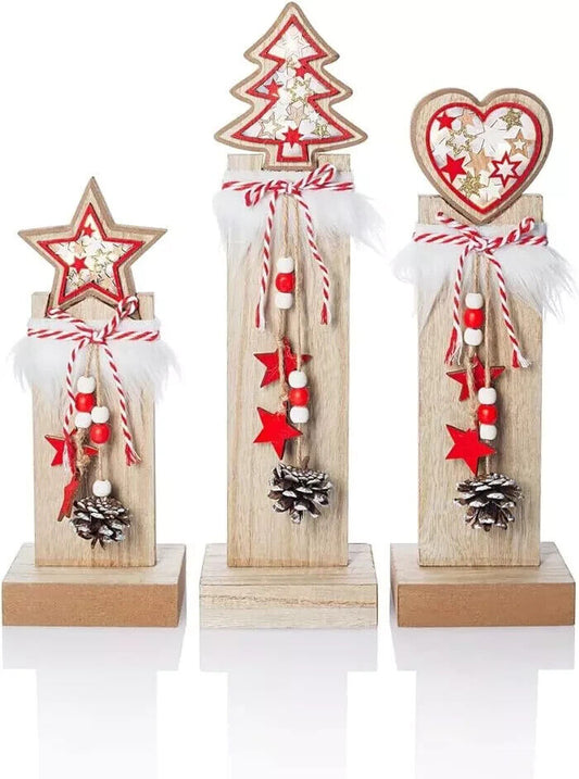 LED Dekosäulen Trio Weihnachten 3er Set Holzsäulen 3D Effektbeleuchtung
