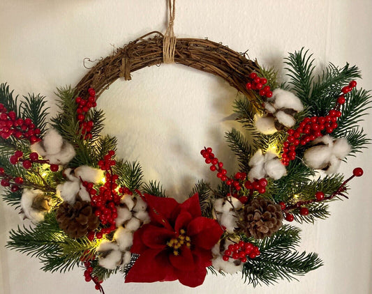Türkranz mit Weihnachtsstern Dekokranz mit LED´s beleuchtet Weihnachten 40cm