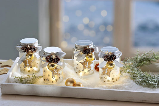 LED- Glasleuchten "Advent" 4er-Set Advent Deko Weinachtsdekoration Schraubglas