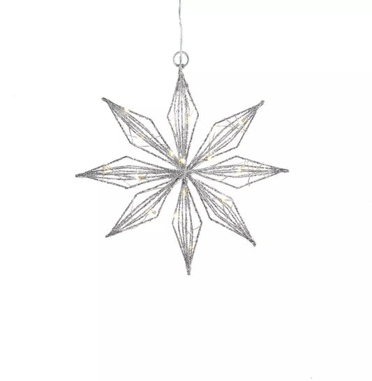 LED Hängedeko Stern Silver Shine Ø 20cm warmweiße LEDs Deko Stern Glitzer silber
