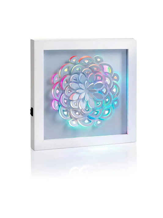 LED-Wandbild Blume weißes Metallbild mit Multicolor-Stimmungslicht LED Deko Weiß
