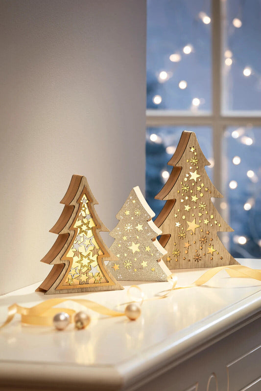 LED-Tannen "Forest" 3er Set Holz Deko Weihnachten Advent Dekoration Beleuchtung