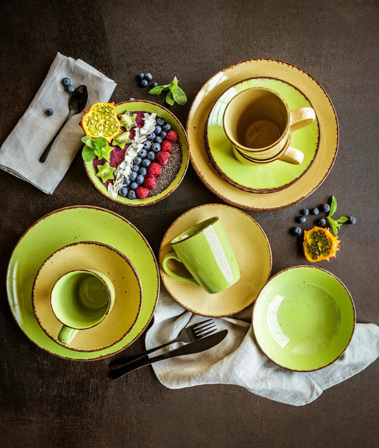 Kaffee- und Tafelservice Puro, 16tlg. (Farbe: grün/beige) Naturlook