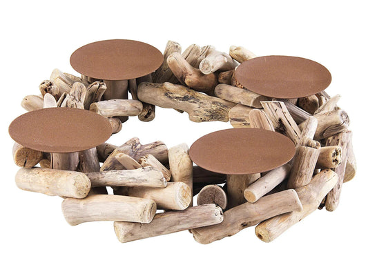 „Adventskranz "Wood" mit Glaseinsätzen , Nachhaltig und wiederverwendbarT. Holz