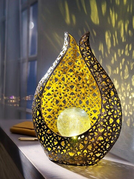 LED-Leuchte "Moura" Craqueléglas Detailreiche Lampe aus Metall     Höhe 21 cm