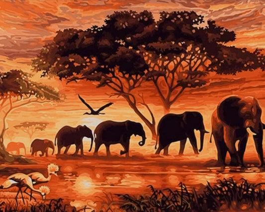 Diamond Painting "Elefantenherde" 50 x 40 cm Deko Basteln Wanddeko Wohnungsdeko