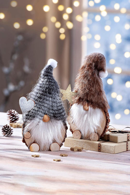 Deko Wichtel Snorre Jonte 2er Set Figuren Baumscheiben Advent Dekoration 30 cm